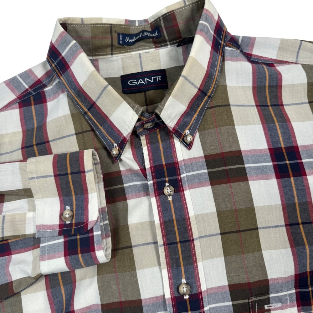 GANT Foxhunt Plaid Dress Shirt Men XL Long Sleeve Button Brown Classic Preppy